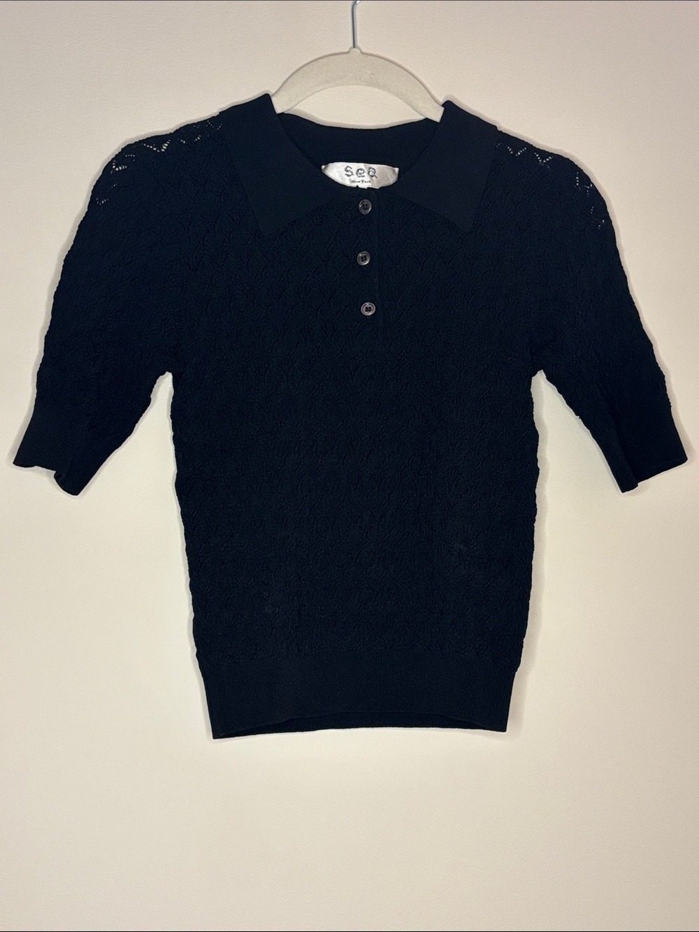 Sea New York Black Knit Polo Sweater